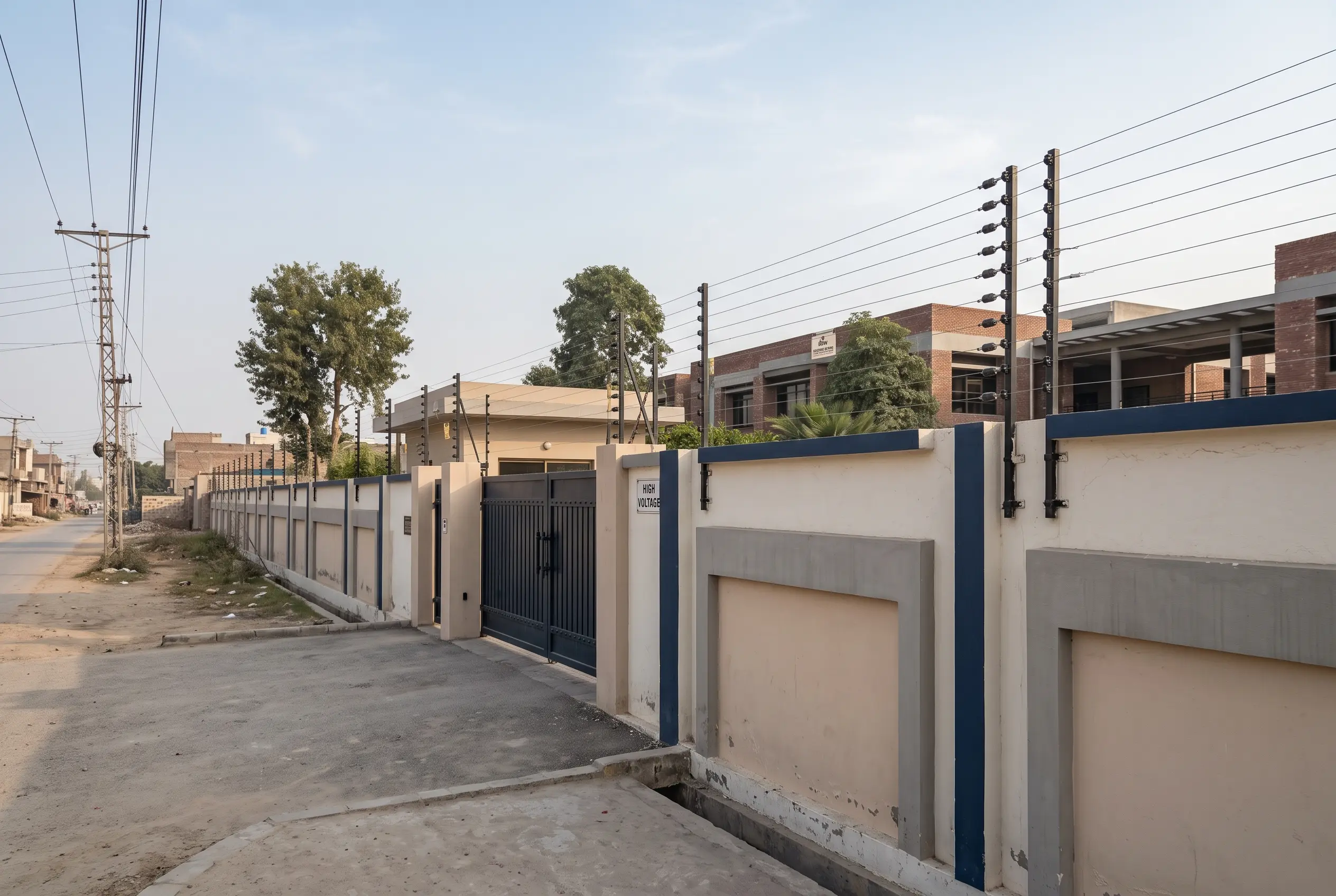School boundary wall electric fence installation
