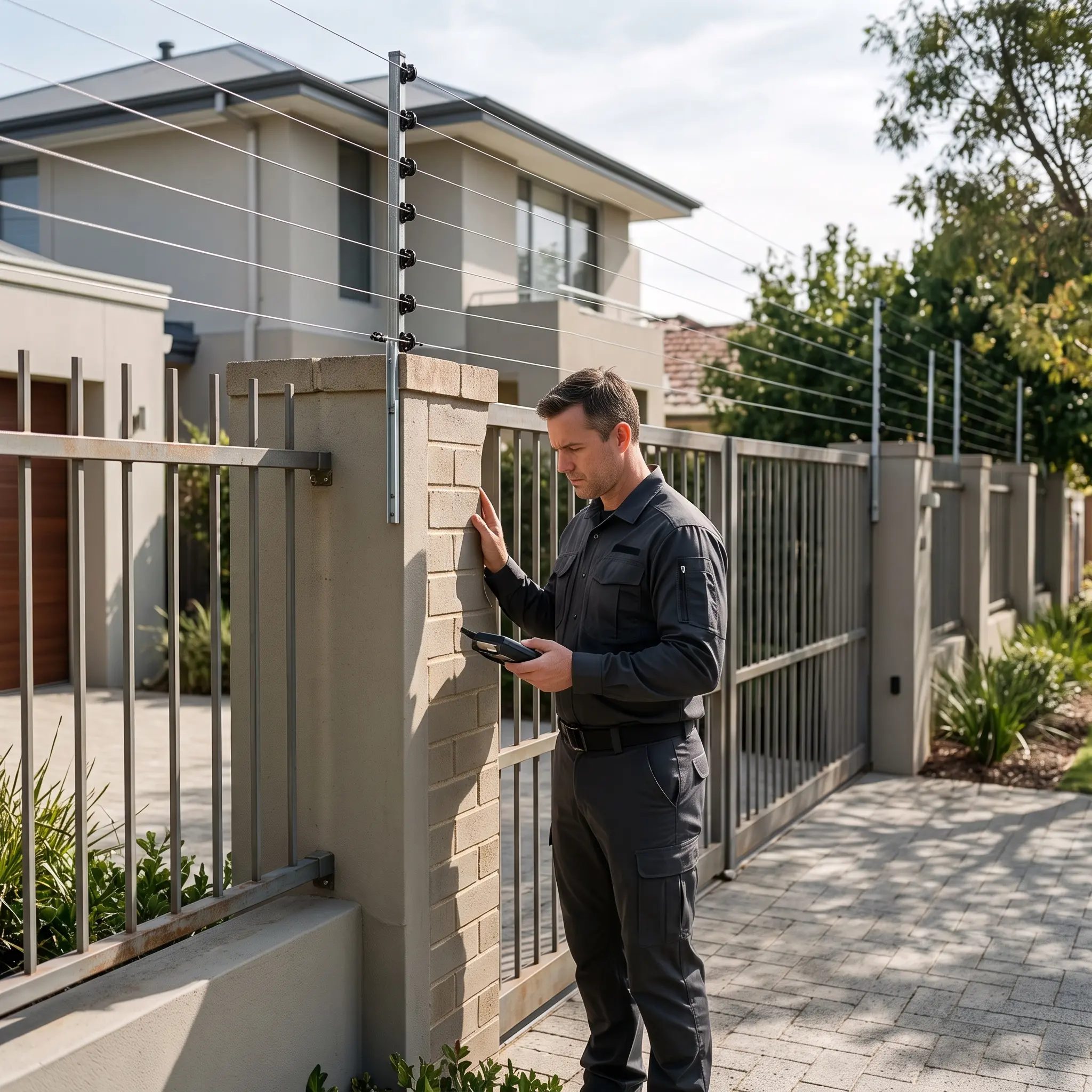 Electric fencing installed along an existing boundary wall