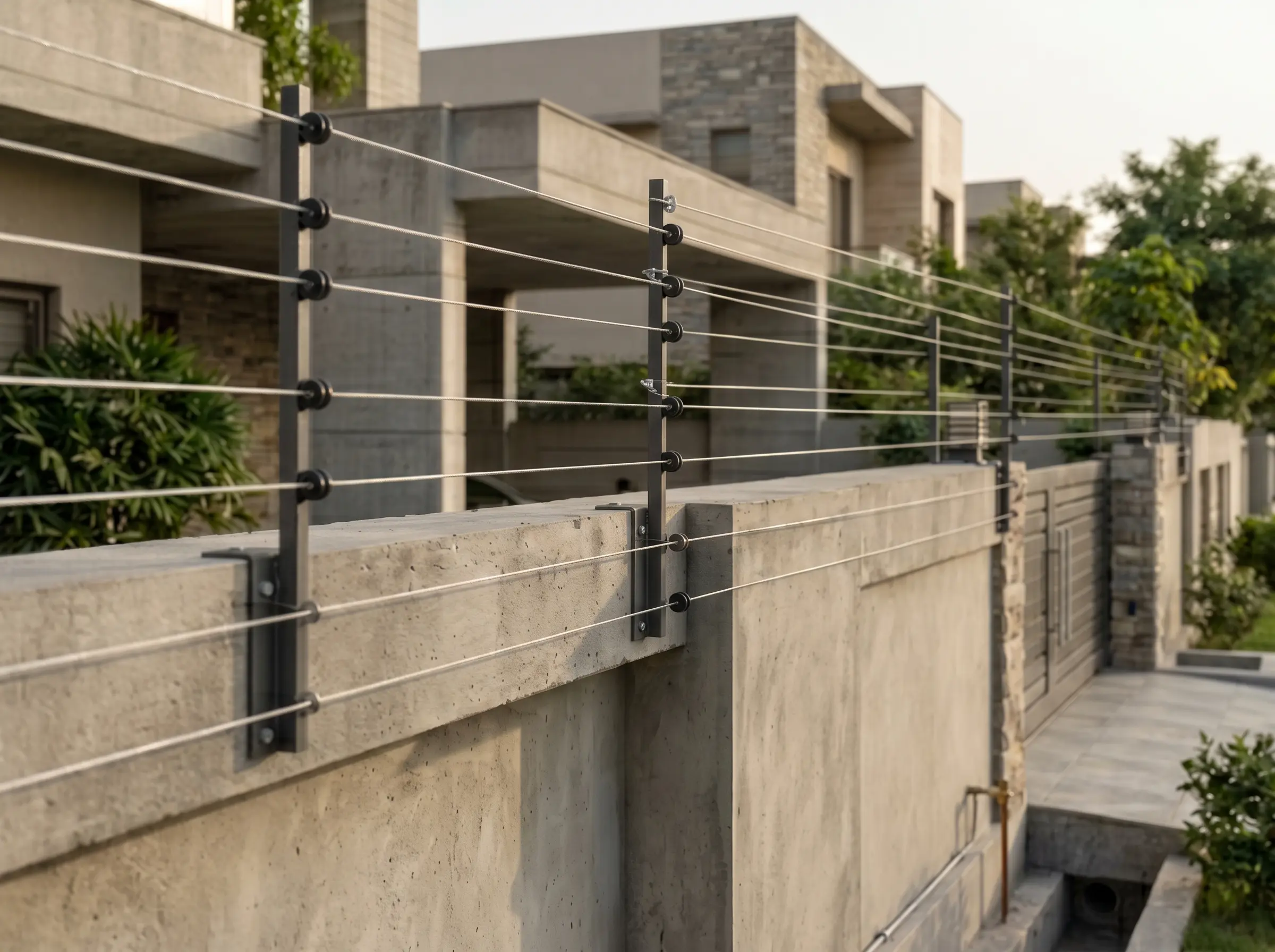 Electric fencing system installed on a property boundary