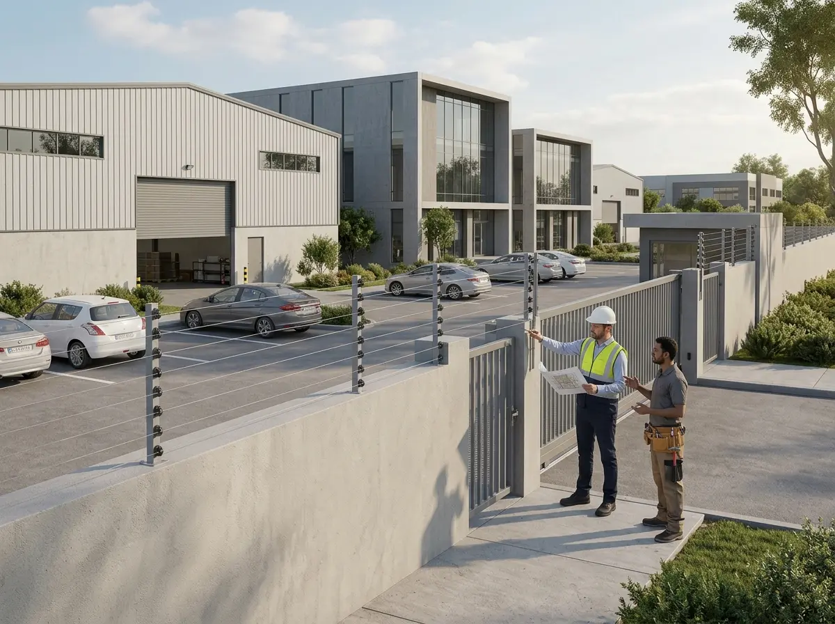 Commercial property perimeter planning around gates and parking